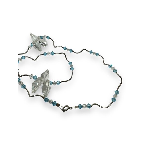 Crystal & Sterling Silver Necklace With Blue & Clear Beads 16" + 2" Dangle Zigza - Picture 5 of 7